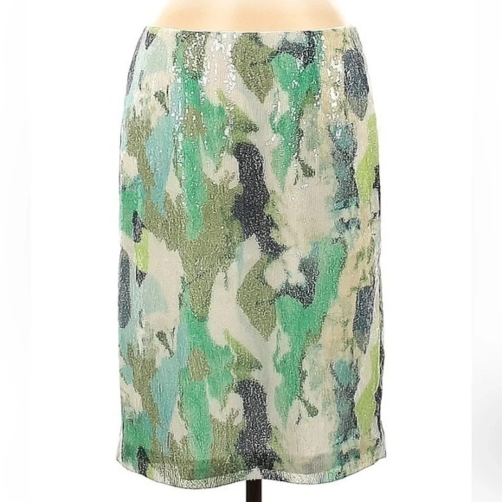 WORTH New York | Green Teal Grey Sequins Formal Fitted Pencil Skirt Size 6 S